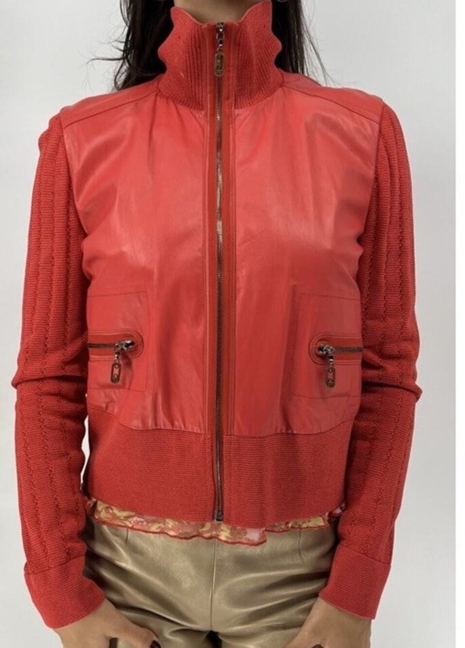 St. John Sport Lamb Leather Biker Jacket Sz Medium Red Retail $495 - Picture 1 of 11